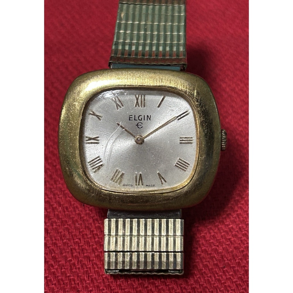 Vintage 1989 Elgin 977 17j Men's 34mm Hand Wind Wrist‎ Watch Works